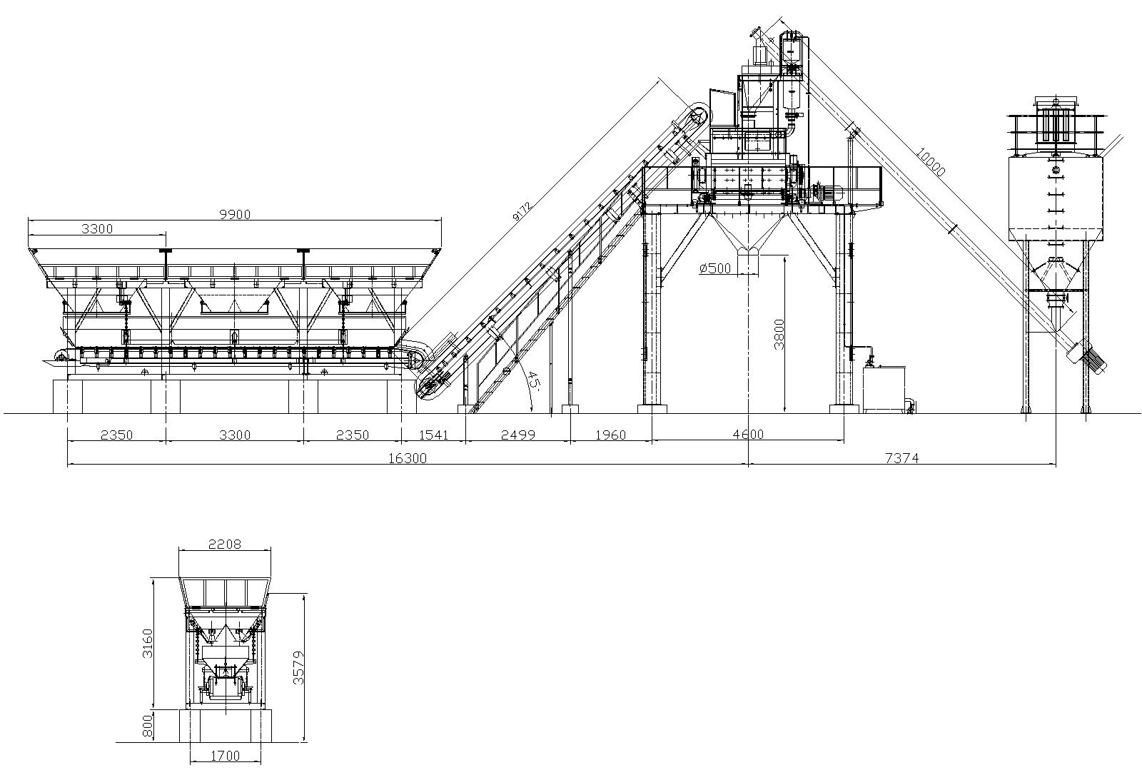 HZS50 مصنع خلط الخرسانة رسم